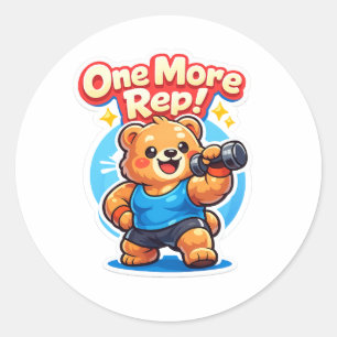 One More Rep - Cute Gym Bear Motivational Classic Round Sticker