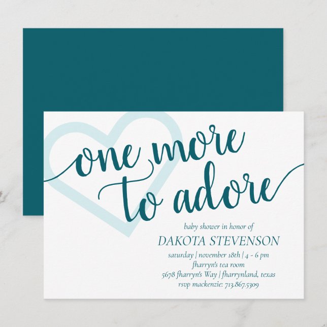 One More to Adore | Aqua Teal Heart Baby Shower Invitation (Front/Back)