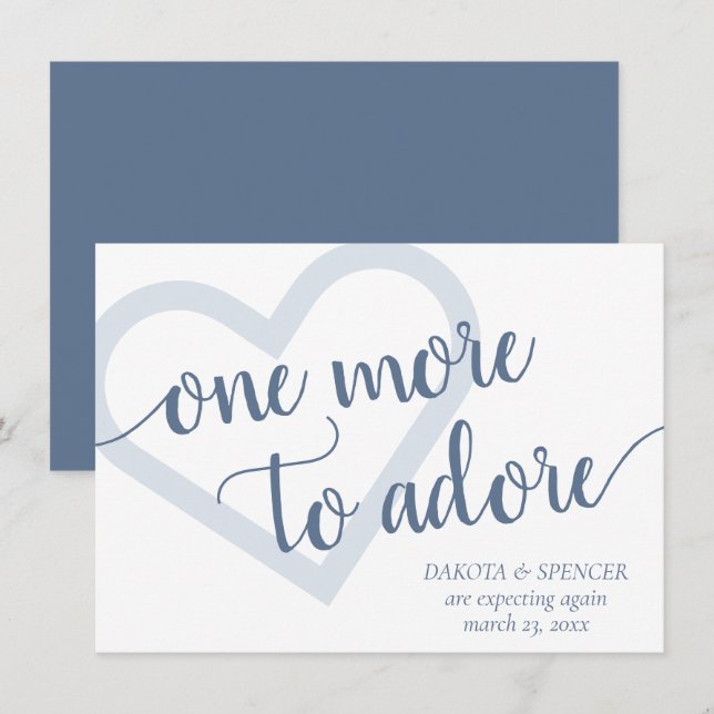 One More to Adore | Dusty Blue Heart New Baby Announcement (Front/Back)