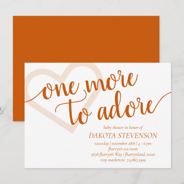 One More to Adore | Fall Orange Heart Baby Shower Invitation (Front/Back)