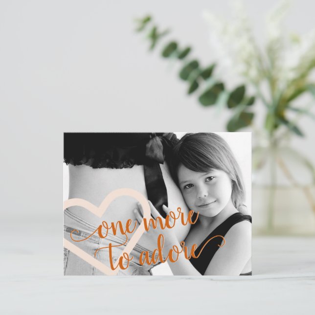One More to Adore | Fall Orange Pregnancy Photo Announcement Postcard (Standing Front)