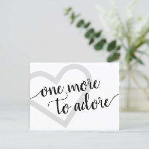 One More to Adore Simple Black Heart Pregnancy Announcement Postcard