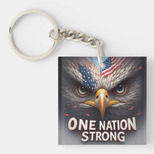 One Nation Strong USA Flag Patriotic Gift Keychain