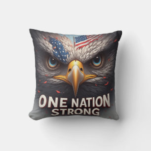 One Nation Strong USA Flag Patriotic Gift Throw Pillow