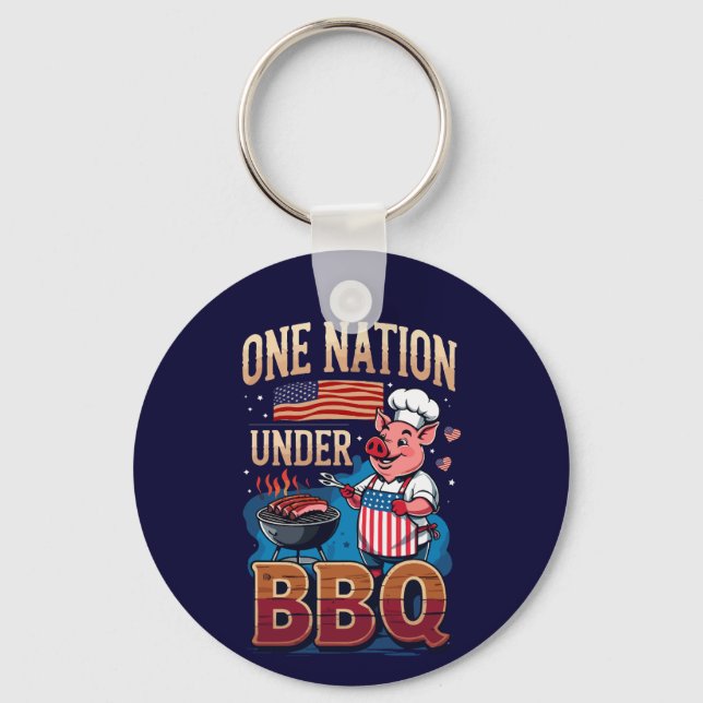 One Nation Under BBQ – Vintage Chef Grillmaster Keychain (Front)