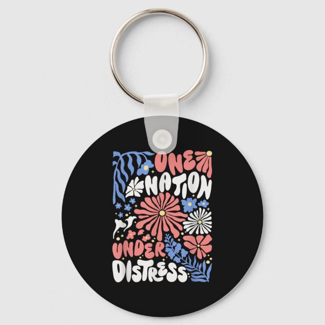 One Nation Under Distress Floral America Flag Chri Keychain (Front)