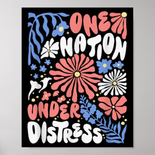 One Nation Under Distress Floral America Flag Chri Poster