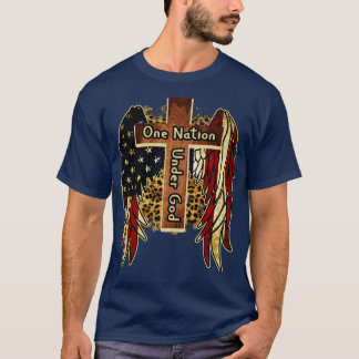 One Nation Under God 4th Of July Patriot Cross  T-Shirt