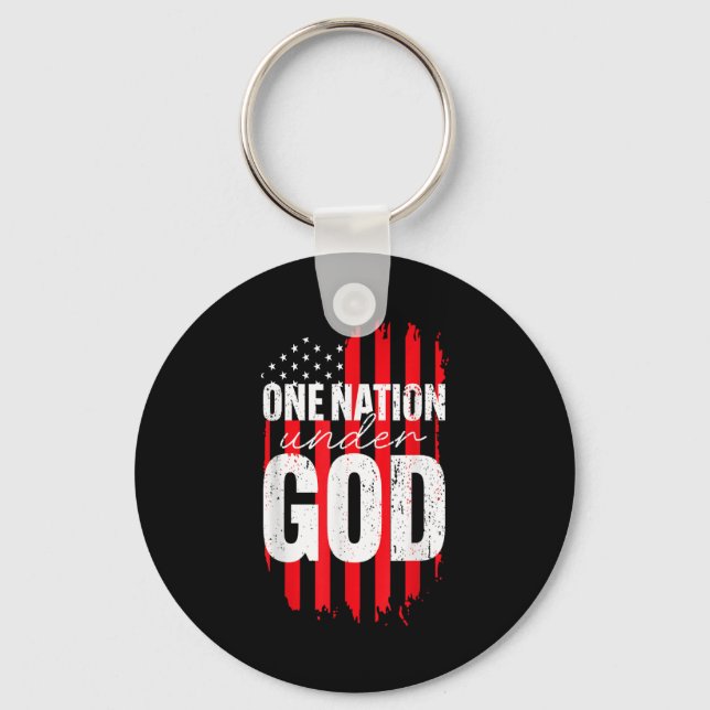 One Nation Under God American Flag Christian Jesus Keychain (Front)
