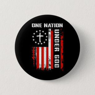 One Nation Under God American Flag Cross 4th Of Ju 2 Inch Round Button