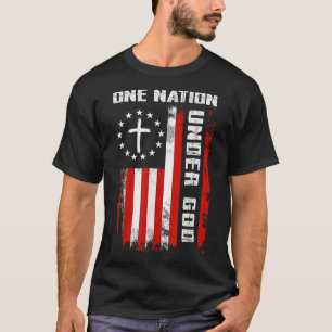 One Nation Under God American Flag Cross 4th Of Ju T-Shirt