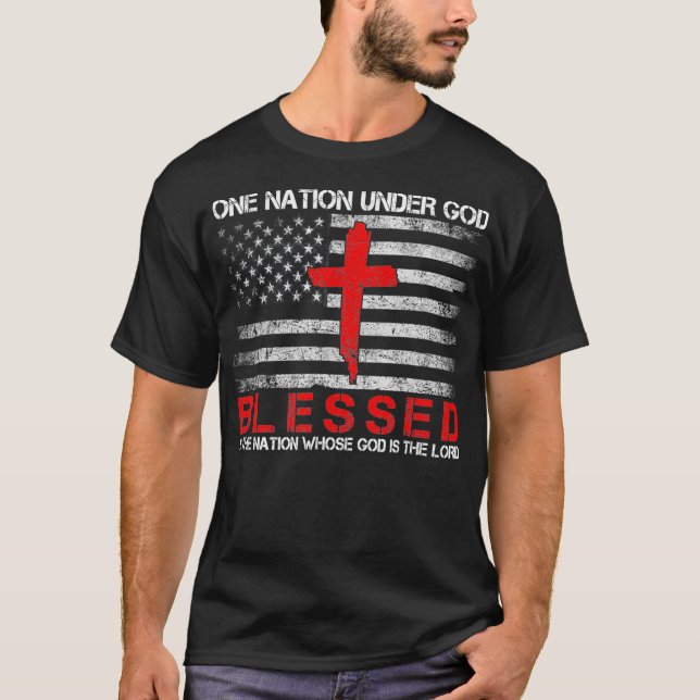 One Nation Under God Blessed Patriotic Christian T-Shirt (Front)