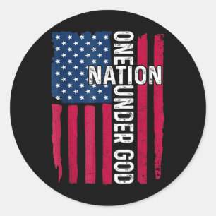 One Nation Under God Christian Cross Usa Flag 4th  Classic Round Sticker