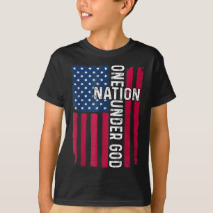 One Nation Under God Christian Cross Usa Flag 4th  T-Shirt