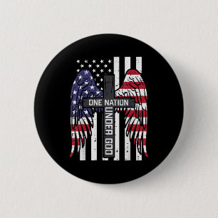One Nation Under God Cross Flag Wings Memorial 2 Inch Round Button