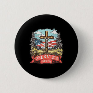 One Nation Under God Cross Jesus Usa Flag Faith Ch 2 Inch Round Button