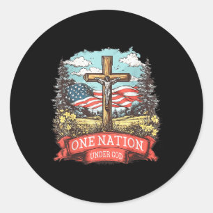 One Nation Under God Cross Jesus Usa Flag Faith Ch Classic Round Sticker