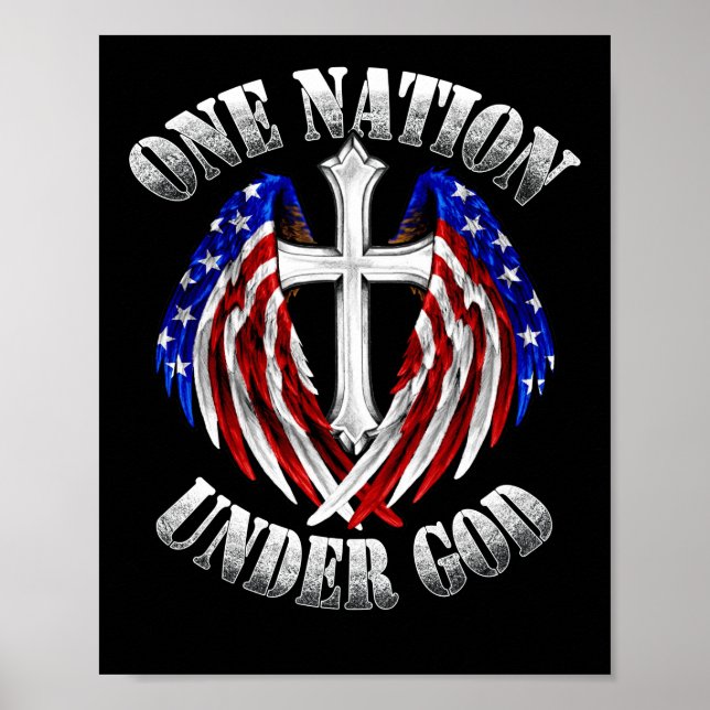 One Nation Under God Faith cross US Flag Poster (Front)
