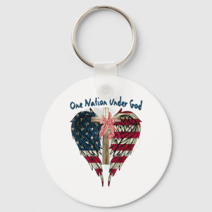 One Nation Under God Flag 4th Of July Patriotic Ch Keychain