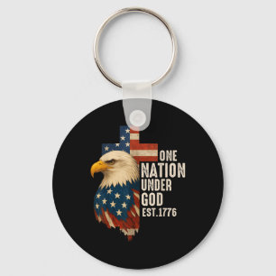 One Nation Under God Flag 4th Of July Patriotic Ch Keychain