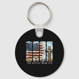 One Nation Under God Flag 4th Of July Patriotic Ch Keychain