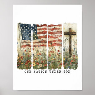 One Nation Under God Flag 4th Of July Patriotic Ch Poster