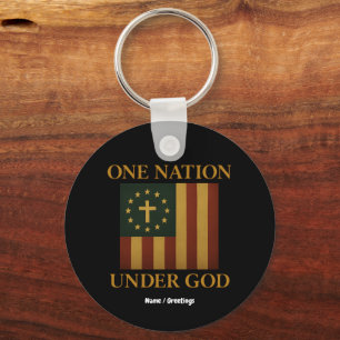 One Nation Under God Flag Patriotic Christian Keychain