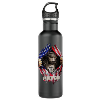 One Nation Under God Jesus Art US Flag Christian M 710 Ml Water Bottle