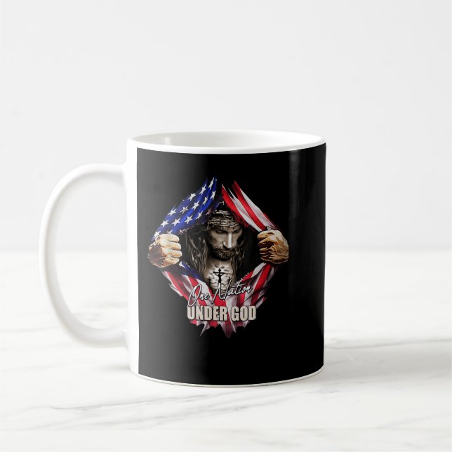 One Nation Under God Jesus Art US Flag Christian M Coffee Mug (Left)