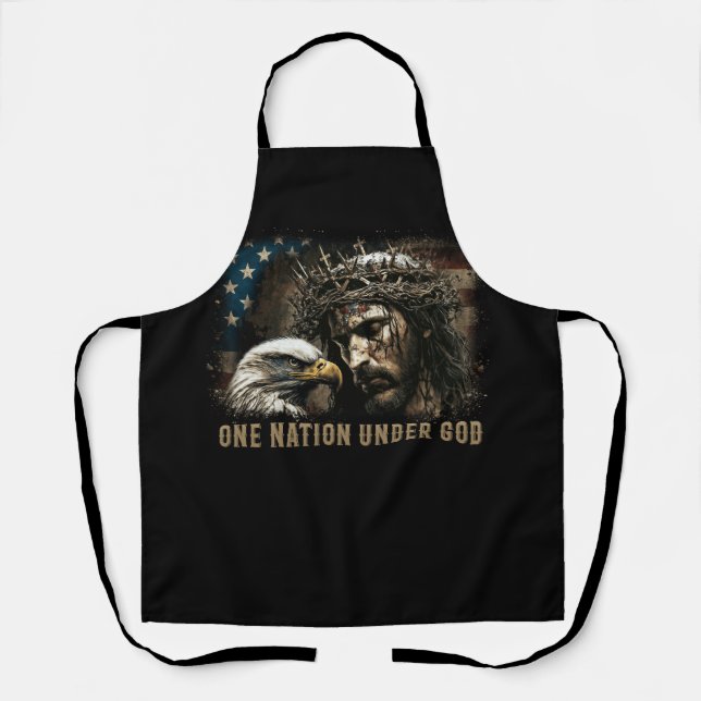 One Nation Under God Jesus Christian Eagle America Apron (Front)