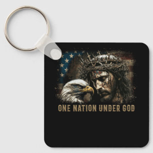 One Nation Under God Jesus Christian Eagle America Keychain