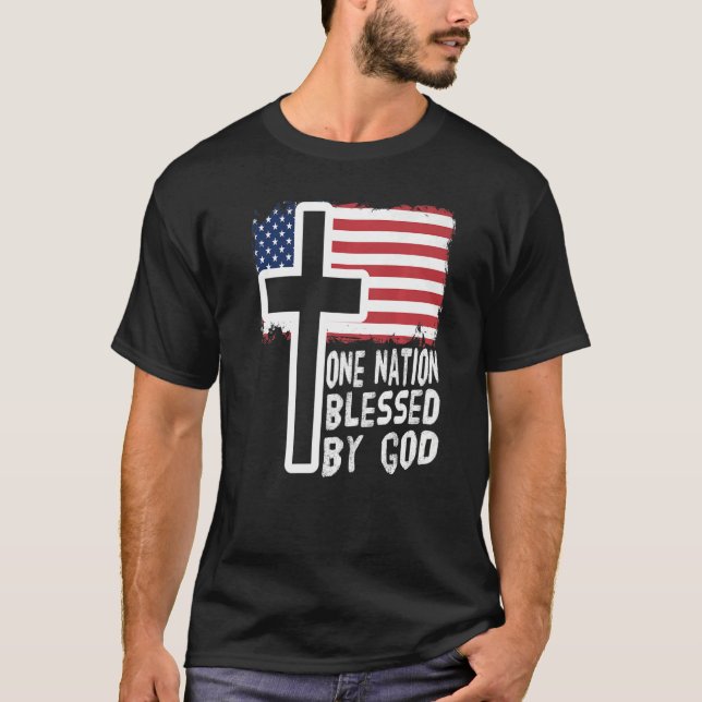 one nation under god jesus us flag christian men w T-Shirt (Front)