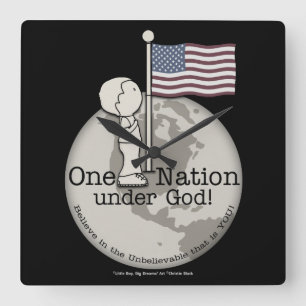 One Nation Under God-Little Boy at US Flag Square Wall Clock