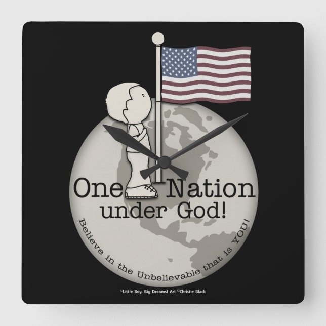 One Nation Under God-Little Boy at US Flag Square Wall Clock (Front)