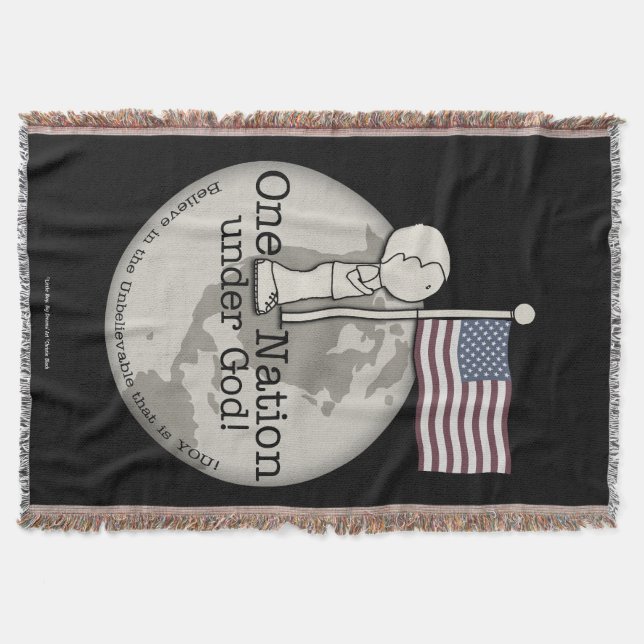One Nation Under God-Little Boy at US Flag Throw Blanket (Front)