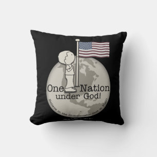 One Nation Under God-Little Boy at US Flag Throw Pillow