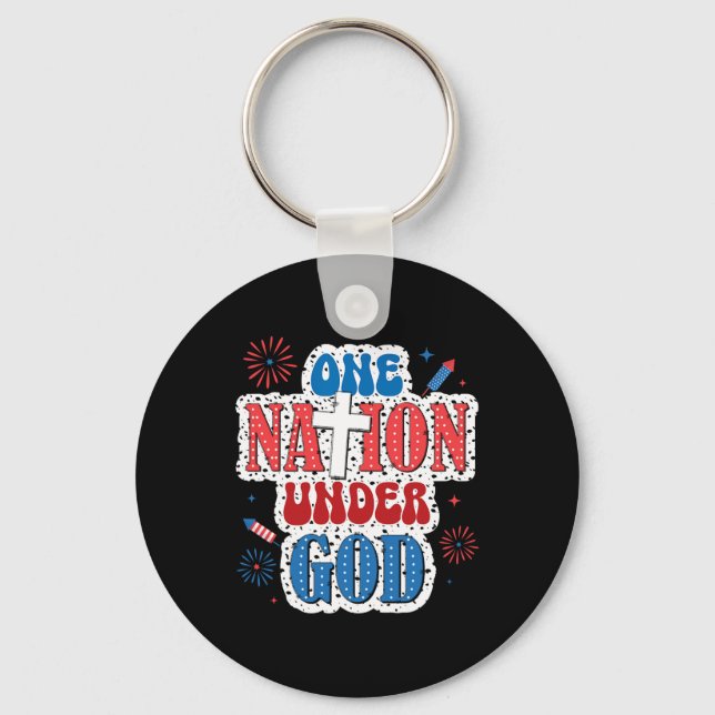 One Nation Under God Patriotic 4th Of July  Keychain (Front)