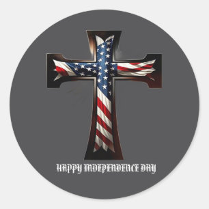 One Nation Under God: Patriotic Cross Custom Classic Round Sticker