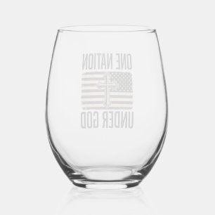 One Nation Under God Patriotic Cross Stemless Wine Glass
