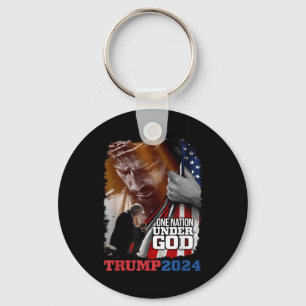 One Nation Under God President Trump 2024 America  Keychain
