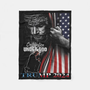 One Nation Under God Trump 2024 God American Flag  Fleece Blanket