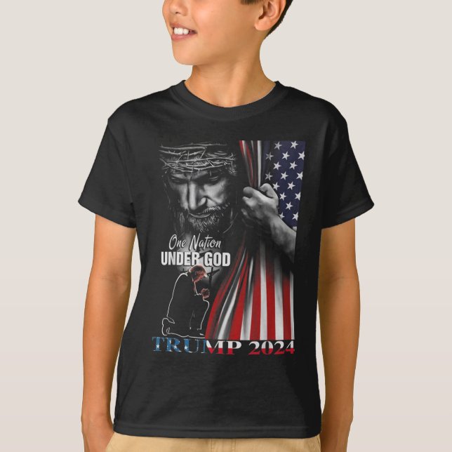 One Nation Under God Trump 2024 God American Flag  T-Shirt (Front)