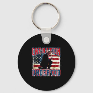 One Nation Under God Trump Pray Jesus Usa Flag Dis Keychain