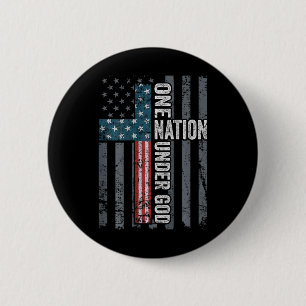 One Nation Under God - Usa Cross Flag Christian -  2 Inch Round Button