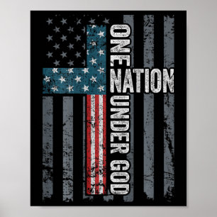 One Nation Under God - Usa Cross Flag Christian - Poster