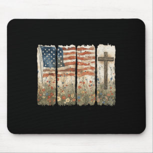 One Nation Under God Usa Flag Cross Floral Christi Mouse Pad