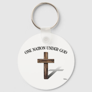 One Nation Under God with rugged cross Keychain