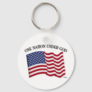 One Nation Under God with US flag Keychain