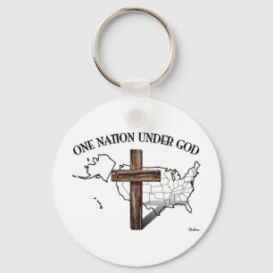 One Nation Under God with US outline Keychain