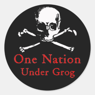 One Nation Under Grog stickers (white skull)